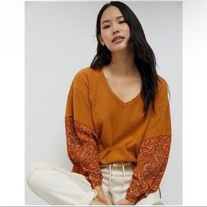 Anthropologie Annette Waffle Knit Floral Cotton Long Sleeve Top Size XS